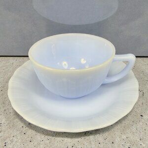 Vintage Pyrex Blue Delphite Pie Crust Teacup Saucer Set Made in Canada Pale Blue